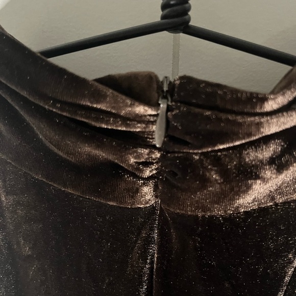 Taylor Dresses Halter Side Slit Chocolate Brown Velvet Gown - Picture 3 of 13